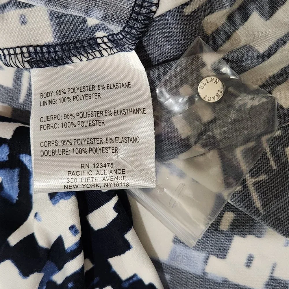 Ellen Tracy Blue Printed Midi Length Dress Size L - Picture 6 of 6